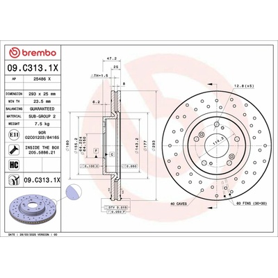 Brzdový kotúč BREMBO 09.C313.1X (09C3131X)