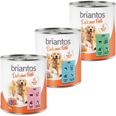 Briantos 6x800г Delicious Paté Briantos, консервирана храна за кучета - смесена опаковка
