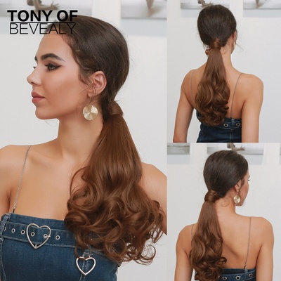 Hodvábny clip in Wrap Around Ponytail - prírodná hnedá