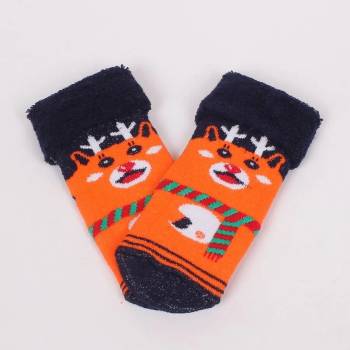 Image 1 of Детски коледни чорапи в оранжево и черно с еленче