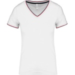 Kariban V-NECK K394 / Дамска риза с къс ръкав от пике - бяла/тъмносиня/червена XXL (20K394o6805)