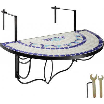 tectake 402766 skladací stôl na balkón s mozaikou - biela / modrá