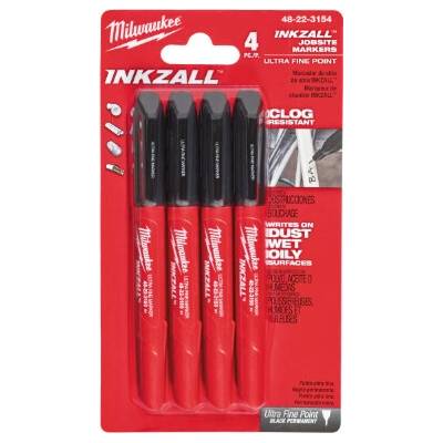 MILWAUKEE Značkovač - popisovač INKZALL™ extra jemný hrot - čierny 4ks (fixa)