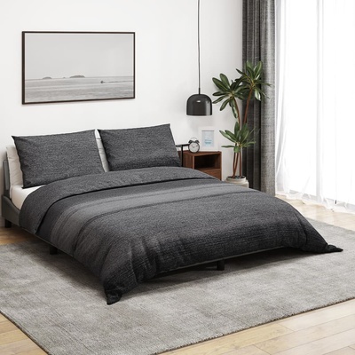 vidaXL Комплект спално бельо, тъмносив, 225x220 см, памук (136490)