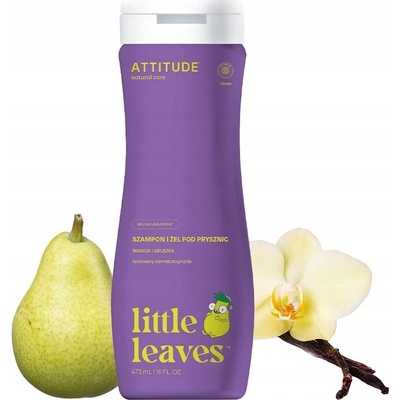 Attitude Detské telové mydlo a šampón 2v1 s vôňou Vanilky a Hrušky Little leaves 473 ml