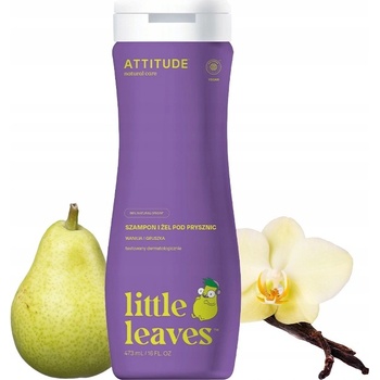Attitude Detské telové mydlo a šampón 2v1 s vôňou Vanilky a Hrušky Little leaves 473 ml