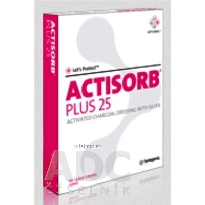 Actisorb Plus 25 obväz s aktívnym uhlím a striebrom 19,0 x 10,5 cm 1 ks