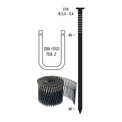 Pás hřebíků C16R 3.1x70 mm vázaný drátem 16 stupňů (5400 ks)