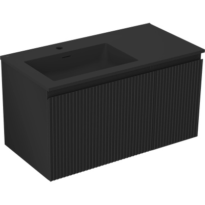 Mexen Rivel баня шкаф 90 см с мивка Otis лява, 1S, 1D, оребрена, черна мат - 91A23-09047-3-BBFF71-W18L71 (91A23-09047-3-BBFF71-W18L71)