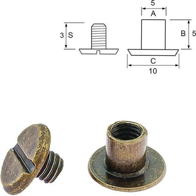 Pro Háčkování Nýt šroubovací 5 mm, Ø 5 mm staromosaz Počet: 1 ks – Sleviste.cz