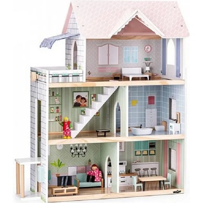 Woodyland Дървена къща за кукли Woody - Моли, с обзавеждане и кукли (91332)