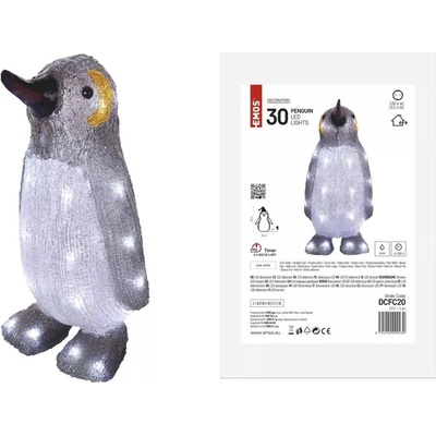 Emos DCFC20 LED dekorácia svietiaci tučniak 35 cm vonkajšia aj vnútorná studená biela časovač