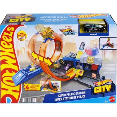 Mattel Игрален комплект Hot Wheels City - Super Police Station, 1: 64 (JBM71)