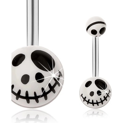 Šperky eshop ocelový piercing do bříška motiv lebky z animované pohádky bílá SP30.01