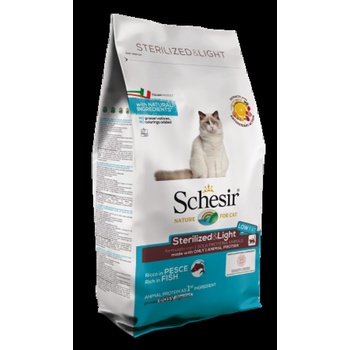 Schesir Sterilized & Light with Fish - Пълноценна суха храна за израснали котки, с риба, за кастрирани или с наднормено тегло, 1.5 кг