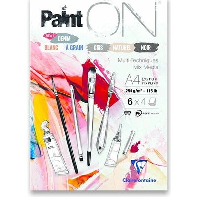 Clairefontaine Paint ON, blok Mix media A4, 250 g, 6 barev papíru po 4 listech