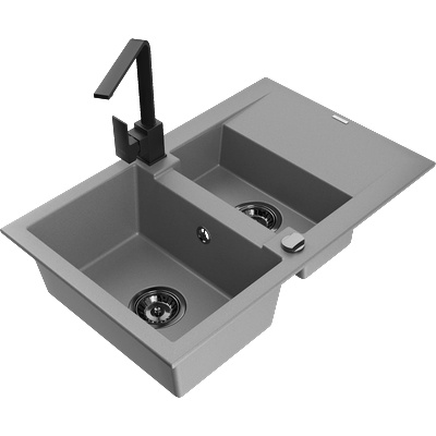 Mexen Gaspar гранитна мивка с 1, 5 камери с отцедник и кухненски смесител Rita, сив - 6507-71-670300-70-B (6507-71-670300-70-B)