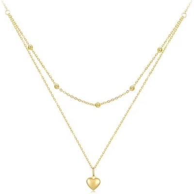 Grace Silver Jewellery Dvojitý stříbrný náhrdelník srdce NH-BSN168-B/147 Zlatá