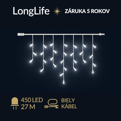 Viktória led svetelná záclona vonkajšia flash 450led 27m studená biela flash prebliknutie studená biela biely kábel
