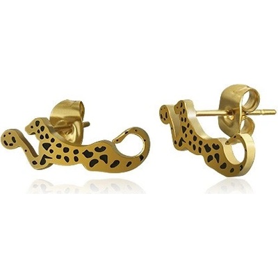 Šperky eshop ocelové náušnice zlaté barvy ležící leopard s černými skvrnami AA04.23