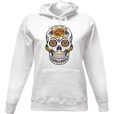 Dámská mikina s kapucí s potiskem dámska mikina sugar skull bílá