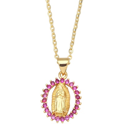 HARAHU Колие Медальон Дева Мария - Златна / Розова kp38856 (38856)