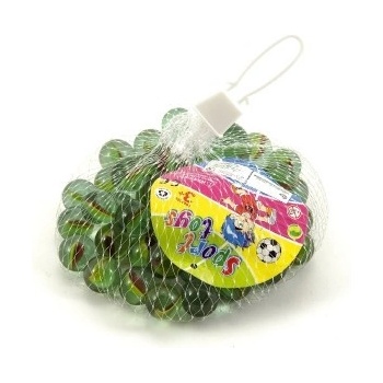 Kuličky cvrnkací skleněné cca 1,5 cm v síťce