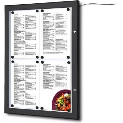 Showdown Displays Osvetlená magnetická vitrína Menu Black, jednokrídlová 4 x A4