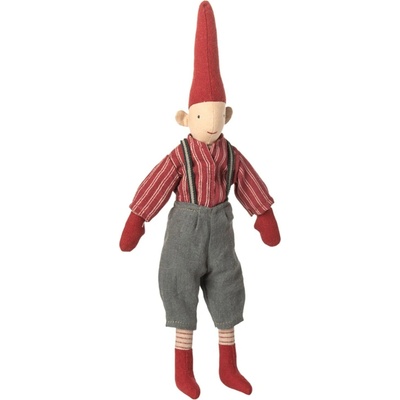 Maileg Vánoční skřítek Pixy Red checkered shirt Size 1 – Boy, červená barva, textil