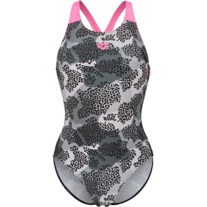 arena Дамски бански костюм Arena Women's Camo Swimsuit V Back L Swimsuit - Black Multi / Shocking Pink - размер 34 (EU) (150-5850-0111)