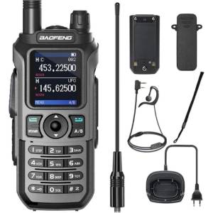 Baofeng Водоустойчива трибандова радиостанция Baofeng UV-21 PRO, до 10км обхват, 1, 77" LCD екран, 8W, 999 канала, USB-C зареждане, FM радио, Сива (UV-21 PRO) Радиостанции