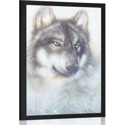 Plakát vlk v zasněžené krajině - 20x30 silver