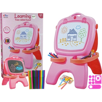 Lean Toys Obojstranná magnetická tabuľa na kriedy a fixky ružová