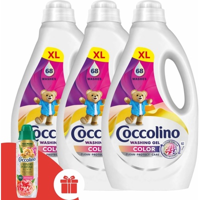 Coccolino Color prací gél 3 x 2,72 l 204 PD + Darček Coccolino First Blooms Parfum na bielizeň 460 ml