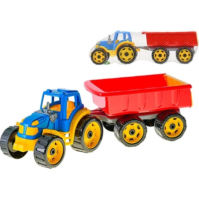 Mikro trading Traktor se sklápěcím přívěsem 54 cm modro/červený