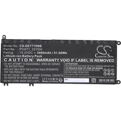 Cameron Sino Батерия за лаптоп DELL G3 15, G5 15 5587, INS 15PD-1863BL, Latitude 15 3590, 33YDH, W7NKD, LiIon 15.2V 3400mAh CAMERON SINO (CS-DE7778NB)