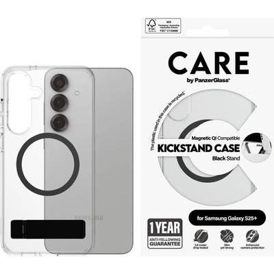 Panzer Калъф CARE - Kickstand, Galaxy S25 Plus, Black Qi, прозрачен (5715685016486)