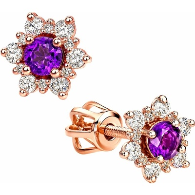Zlaton Náušnice růžové zlato květina pecky 0.7cm 1.35g s diamanty 0.260ct N15012602115