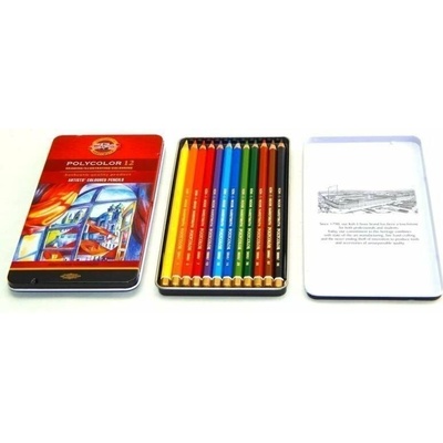 Koh-i-noor pastelky umělecké POLYCOLOR souprava 12 ks v plechové krabičce