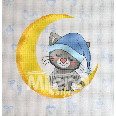 Milena Style Спящо коте - гоблен със схема Ariadna - Розов Кръстат бод