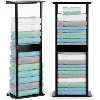 Springos Стенна закачалка за кърпи с рафт, черен метал, 32×14×76 cm (HG0074)