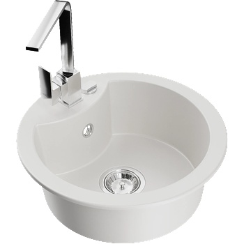 Mexen Diego гранитна мивка с 1 отделение с кухненски смесител Рита, бял (6512-20-670300-00)