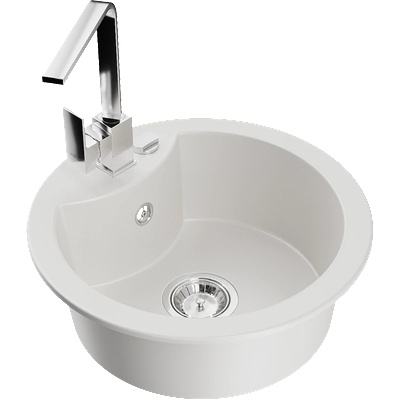 Mexen Diego гранитна мивка с 1 отделение с кухненски смесител Рита, бял (6512-20-670300-00)