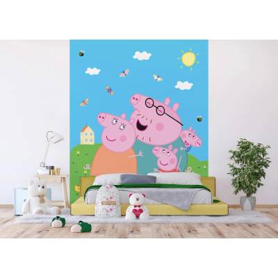 Ag Design FTD3P-5169 Dětská vliesová fototapeta na zed' Prasátko Peppa s Rodinou, rozměry 225 x 270 cm