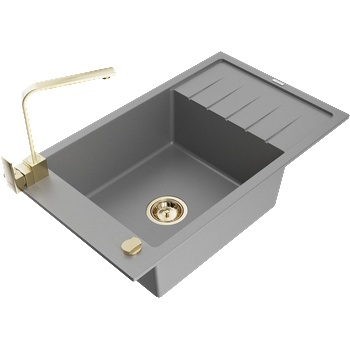 Mexen Elias еднокоморна гранитна мивка с отцедник и кухненски смесител Rita, сив - 6511-71-670300-50 (6511-71-670300-50)