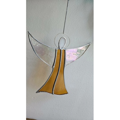 Ochranný anděl světla – závěsná vitráž na okno, ruční výroba, Tiffany technika, symbol klidu a ochrany domova (15×15 cm) Barva: Modrá
