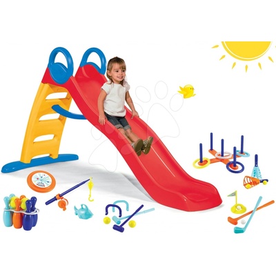Smoby Set šmykľavka Funny Toboggan 2 m+športový set na záhradu SM820401-19