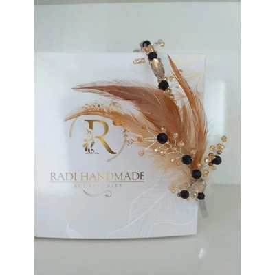 Radi handmade Луксозна диадема в златисто и черно с пера (399)