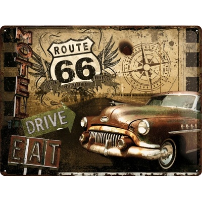 Postershop Plechová cedule - Route 66 (Drive, Eat) 30x40 cm