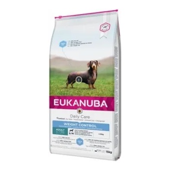 EUKANUBA Daily Care Small / Medium Weight Control - Балансирана суха храна за израснали кучета от дребни и средни породи склонни към напълняване с пилешко и пуешко месо, 15 кг